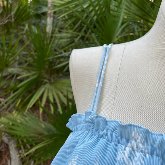 Givenchy 80s Vintage Micropleat Nightgown Blue White Signature Maxi Size S M - Picture 9 of 11